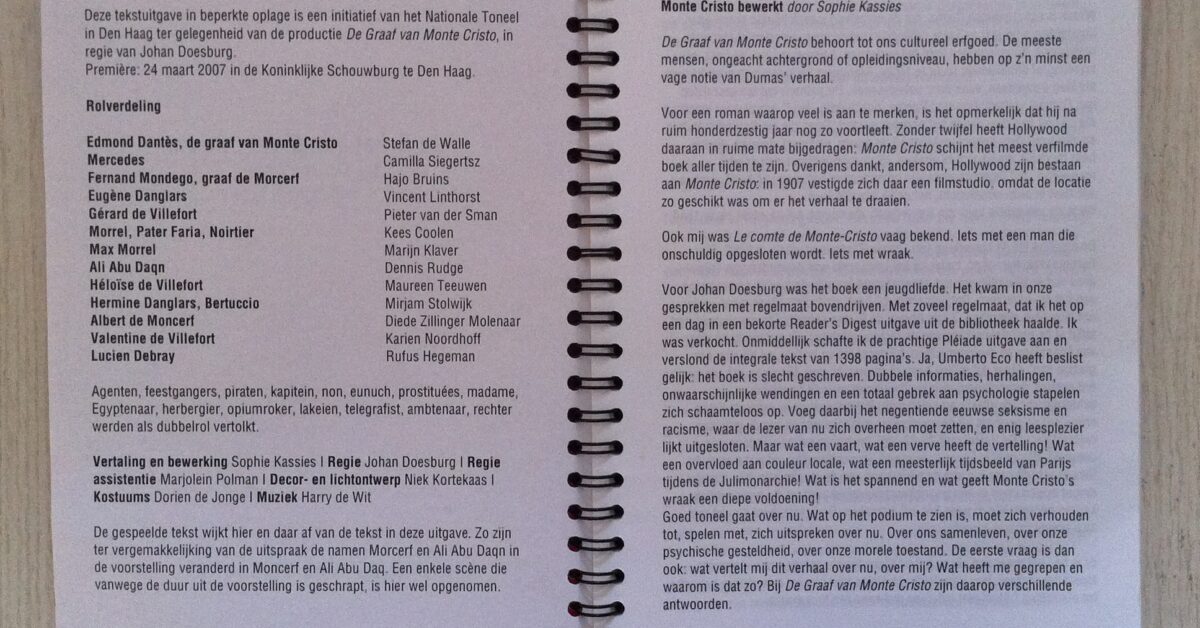 De Graaf van Monte Cristo [Toneeltekst] [Alexandre Dumas] Nationale Toneel